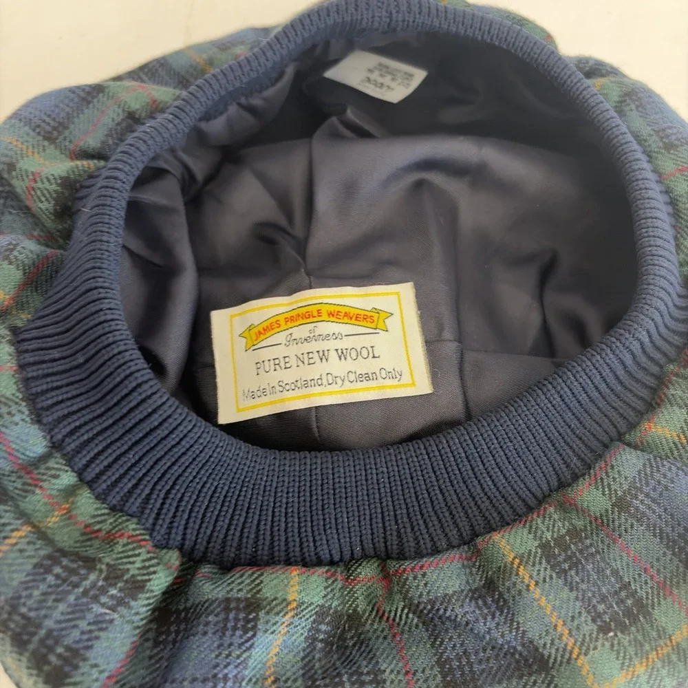 James Pringle Weavers Hat Beret OS Green Stewart Tartan Pure New Wool Scotland